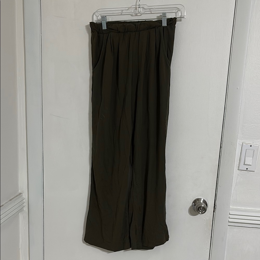 Dark Green Wide-Leg Pants